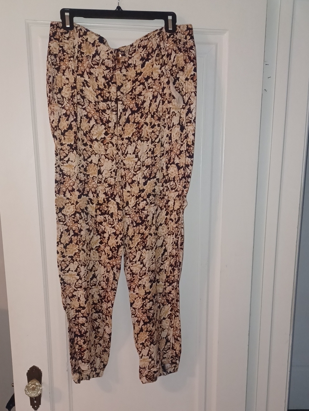 Anthropologie Floral High-Waist Women's Pants - Cream & Brown